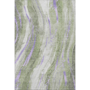 HomeRoots 5' X 8' Olive Green, Lavender & Ivory Abstract Area Rug - Washable, UV Protected & Non-Slip Backing 696802