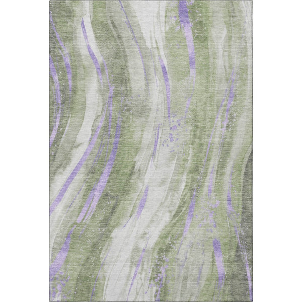 HomeRoots 5' X 8' Olive Green, Lavender & Ivory Abstract Area Rug - Washable, UV Protected & Non-Slip Backing 696802