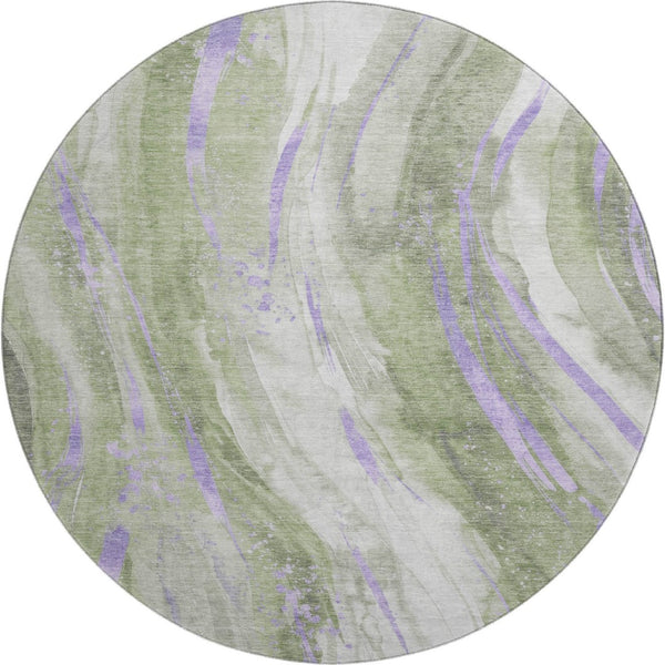 HomeRoots 8' Olive Green Lavender Abstract Round Washable Rug - UV Protected, Stain Resistant, Stylish & Durable 696803