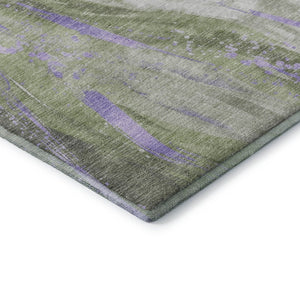 HomeRoots 8' Olive Green Lavender Abstract Round Washable Rug - UV Protected, Stain Resistant, Stylish & Durable 696803