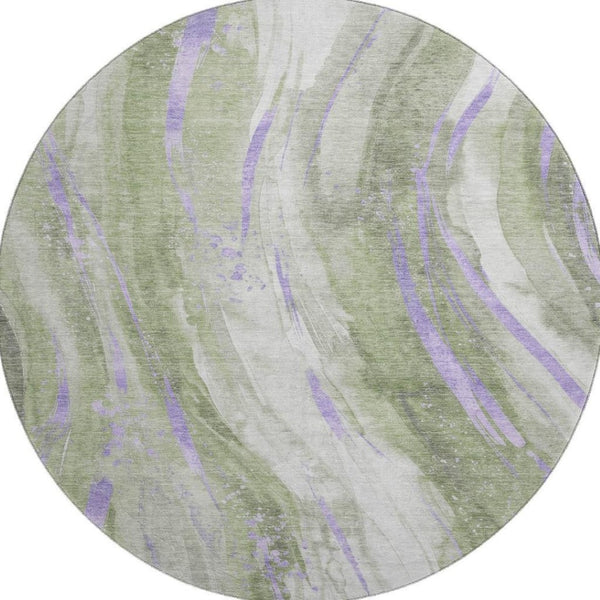 HomeRoots 8' Olive Green Lavender Abstract Round Washable Rug - UV Protected, Stain Resistant, Stylish & Durable 696803