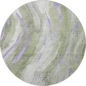 HomeRoots 8' Olive Green Lavender Abstract Round Washable Rug - UV Protected, Stain Resistant, Stylish & Durable 696803