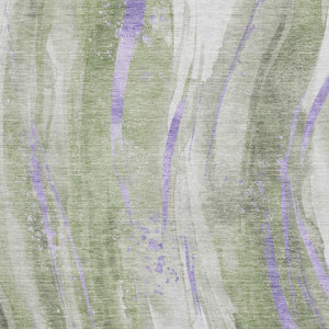 HomeRoots 8' X 10' Contemporary Olive Green, Lavender & Ivory Abstract Washable Area Rug with UV Protection 696804