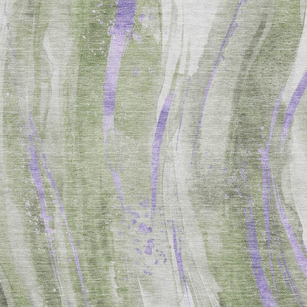 HomeRoots 8' X 10' Contemporary Olive Green, Lavender & Ivory Abstract Washable Area Rug with UV Protection 696804
