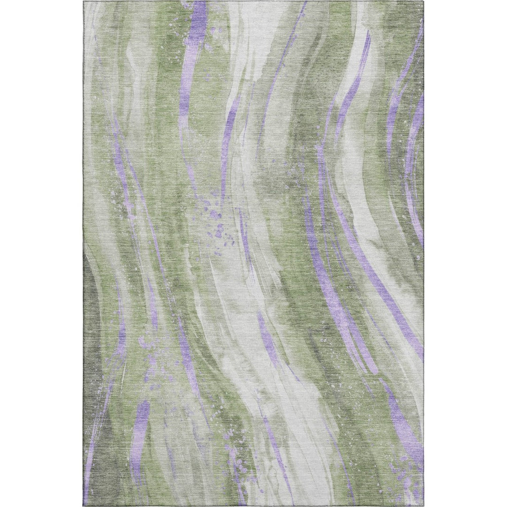 HomeRoots 9' X 12' Olive Green Lavender Ivory Abstract Rug - Washable, UV Protected, Durable & Stylish Design 696805