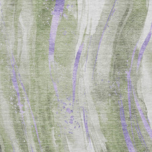 HomeRoots 9' X 12' Olive Green Lavender Ivory Abstract Rug - Washable, UV Protected, Durable & Stylish Design 696805