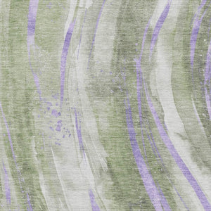 HomeRoots 10' X 14' Abstract Area Rug in Olive Green, Lavender, Ivory - Washable, Stain Resistant, UV-Protected 696806