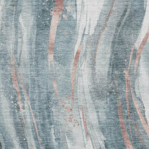 HomeRoots 5' X 8' Washable Teal Peach Ivory Abstract Area Rug – UV Protected, Stain Resistant, Durable Design 696808