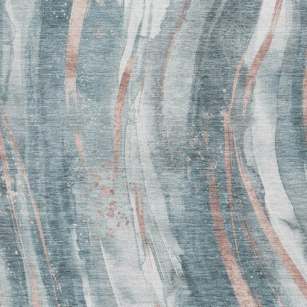 HomeRoots 8' x 10' Abstract Teal Peach Ivory Rug - Washable, UV Protected, Stain-Resistant, Non-Slip Design 696810