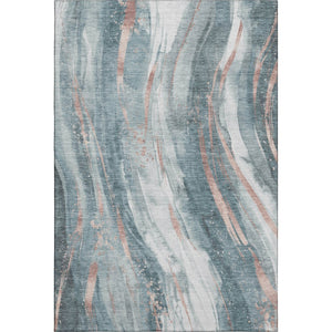 HomeRoots 9' X 12' Contemporary Teal Peach Ivory Washable Area Rug - UV Protected, Durable, and Stylish! 696811