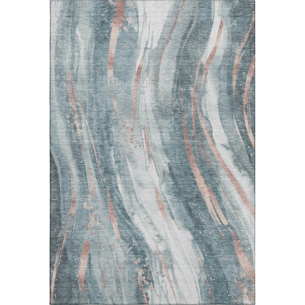 HomeRoots 9' X 12' Contemporary Teal Peach Ivory Washable Area Rug - UV Protected, Durable, and Stylish! 696811
