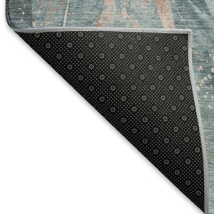 HomeRoots 9' X 12' Contemporary Teal Peach Ivory Washable Area Rug - UV Protected, Durable, and Stylish! 696811