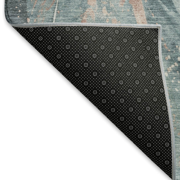 HomeRoots 9' X 12' Contemporary Teal Peach Ivory Washable Area Rug - UV Protected, Durable, and Stylish! 696811