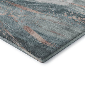 HomeRoots 9' X 12' Contemporary Teal Peach Ivory Washable Area Rug - UV Protected, Durable, and Stylish! 696811