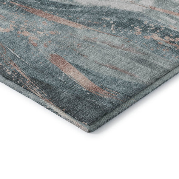 HomeRoots 9' X 12' Contemporary Teal Peach Ivory Washable Area Rug - UV Protected, Durable, and Stylish! 696811