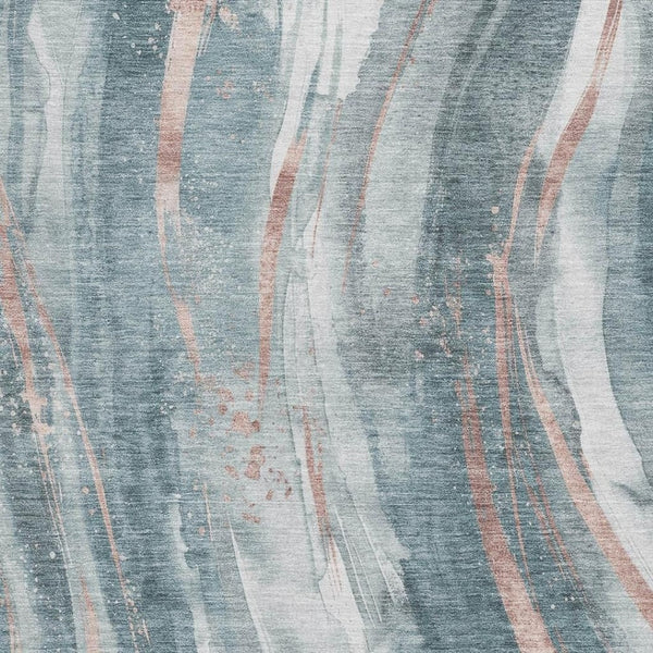 HomeRoots 9' X 12' Contemporary Teal Peach Ivory Washable Area Rug - UV Protected, Durable, and Stylish! 696811