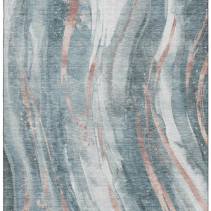 HomeRoots 9' X 12' Contemporary Teal Peach Ivory Washable Area Rug - UV Protected, Durable, and Stylish! 696811