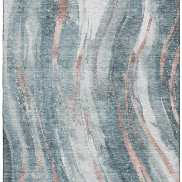 HomeRoots 9' X 12' Contemporary Teal Peach Ivory Washable Area Rug - UV Protected, Durable, and Stylish! 696811