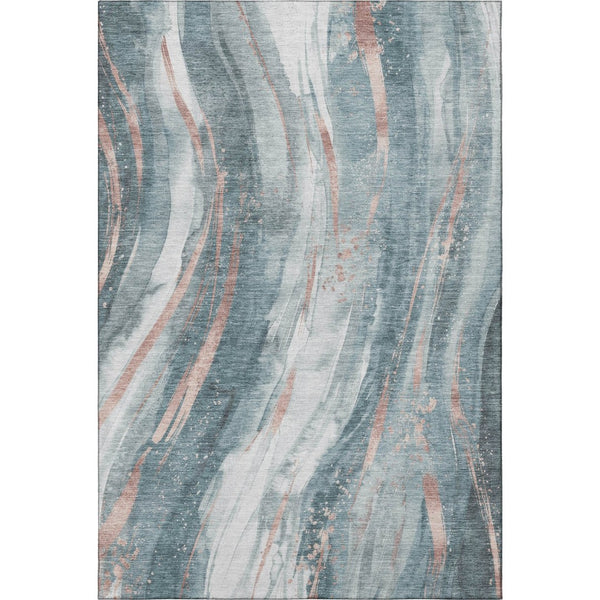 HomeRoots 10' X 14' Teal Peach Ivory Washable Area Rug - Modern Abstract Design with UV Protection & Durability 696812