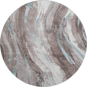 HomeRoots 8' Taupe Blue Abstract Washable Round Rug - Stylish, Durable, UV-Protected & Perfect for Homes! 696815