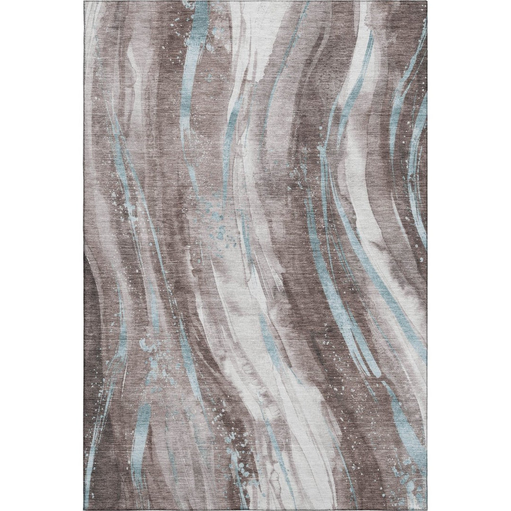HomeRoots 8' X 10' Abstract Washable Area Rug in Taupe, Blue, Ivory - Durable, UV-Protected, Stain-Resistant Comfort 696816