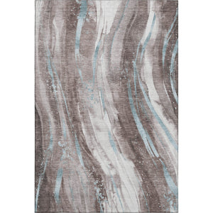 HomeRoots 8' X 10' Abstract Washable Area Rug in Taupe, Blue, Ivory - Durable, UV-Protected, Stain-Resistant Comfort 696816