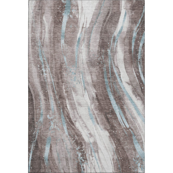 HomeRoots 8' X 10' Abstract Washable Area Rug in Taupe, Blue, Ivory - Durable, UV-Protected, Stain-Resistant Comfort 696816