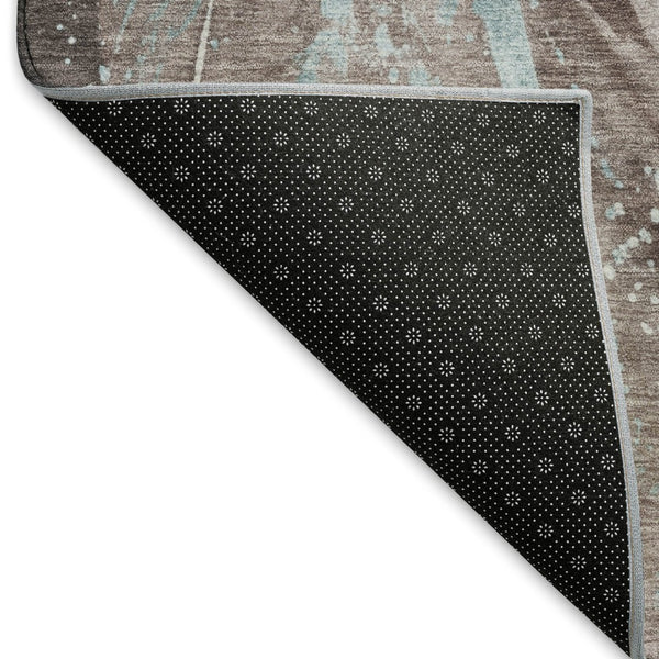 HomeRoots 8' X 10' Abstract Washable Area Rug in Taupe, Blue, Ivory - Durable, UV-Protected, Stain-Resistant Comfort 696816