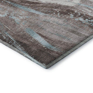 HomeRoots 8' X 10' Abstract Washable Area Rug in Taupe, Blue, Ivory - Durable, UV-Protected, Stain-Resistant Comfort 696816