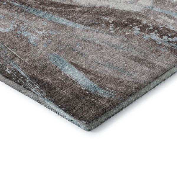 HomeRoots 8' X 10' Abstract Washable Area Rug in Taupe, Blue, Ivory - Durable, UV-Protected, Stain-Resistant Comfort 696816