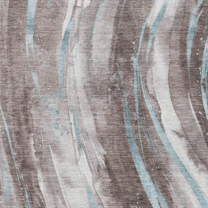 HomeRoots 8' X 10' Abstract Washable Area Rug in Taupe, Blue, Ivory - Durable, UV-Protected, Stain-Resistant Comfort 696816