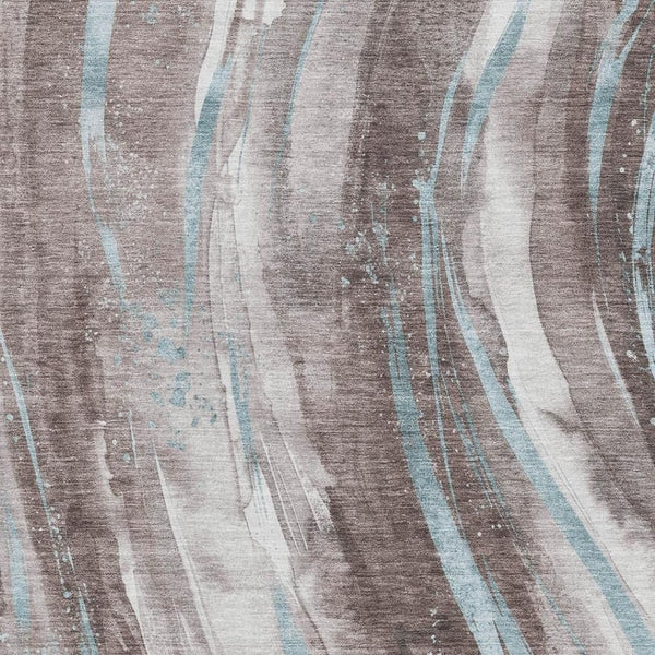 HomeRoots 8' X 10' Abstract Washable Area Rug in Taupe, Blue, Ivory - Durable, UV-Protected, Stain-Resistant Comfort 696816