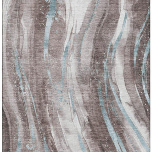 HomeRoots 8' X 10' Abstract Washable Area Rug in Taupe, Blue, Ivory - Durable, UV-Protected, Stain-Resistant Comfort 696816