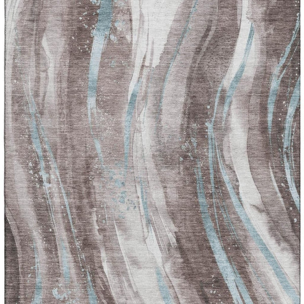 HomeRoots 8' X 10' Abstract Washable Area Rug in Taupe, Blue, Ivory - Durable, UV-Protected, Stain-Resistant Comfort 696816