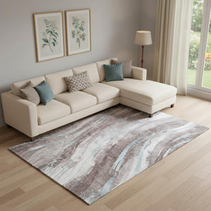 HomeRoots 9' Taupe Blue & Ivory Abstract Washable Area Rug with UV Protection - Durable, Stylish & Easy Care! 696817