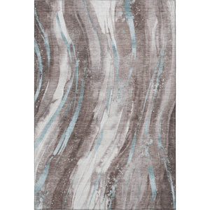 HomeRoots 10' Taupe Blue & Ivory Abstract Washable Area Rug - Durable, UV Protected, Perfect for Busy Homes! 696818
