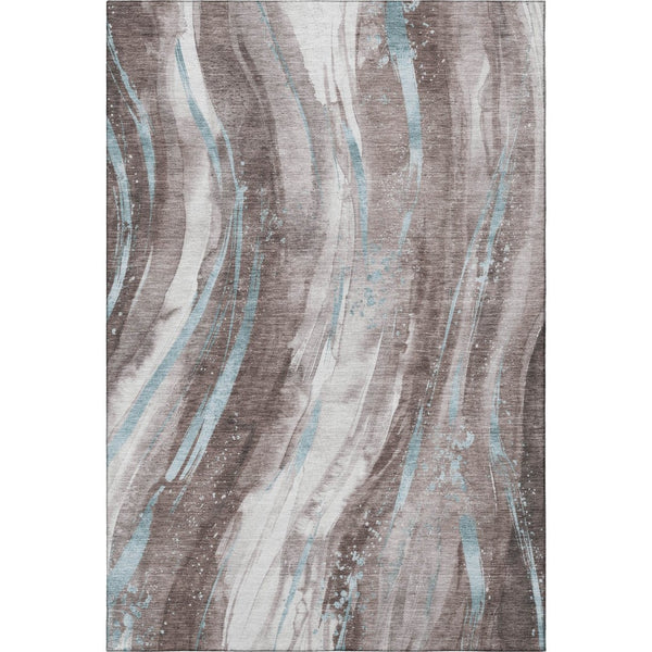 HomeRoots 10' Taupe Blue & Ivory Abstract Washable Area Rug - Durable, UV Protected, Perfect for Busy Homes! 696818