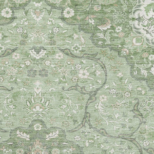 HomeRoots 5' X 8' Artichoke Green & Ivory Medallion Area Rug – Washable, UV Protected, Stain Resistant Design 696820