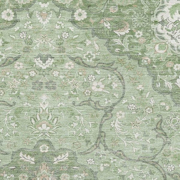 HomeRoots 5' X 8' Artichoke Green & Ivory Medallion Area Rug – Washable, UV Protected, Stain Resistant Design 696820