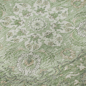 HomeRoots 8' Artichoke Green & Ivory Medallion Round Rug - Durable, Washable, UV-Protected for Busy Homes 696821