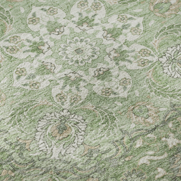 HomeRoots 8' Artichoke Green & Ivory Medallion Round Rug - Durable, Washable, UV-Protected for Busy Homes 696821