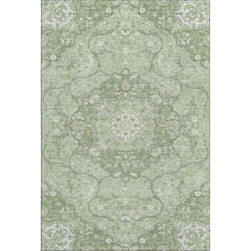 HomeRoots 8' X 10' Elegant Artichoke Green Medallion Area Rug - Washable, UV-Protected, Non-Slip Design! 696822