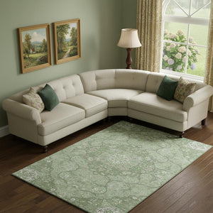 HomeRoots 9' X 12' Artichoke Green Medallion Area Rug – Stylish, Durable, Washable with UV Protection & Stain Resistance 696823