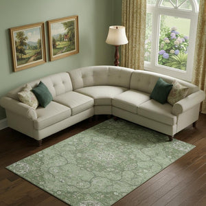 HomeRoots 10' Artichoke Green & Ivory Medallion Area Rug – Washable, UV-Protected, Durable for Busy Homes 696824