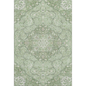 HomeRoots 10' Artichoke Green & Ivory Medallion Area Rug – Washable, UV-Protected, Durable for Busy Homes 696824