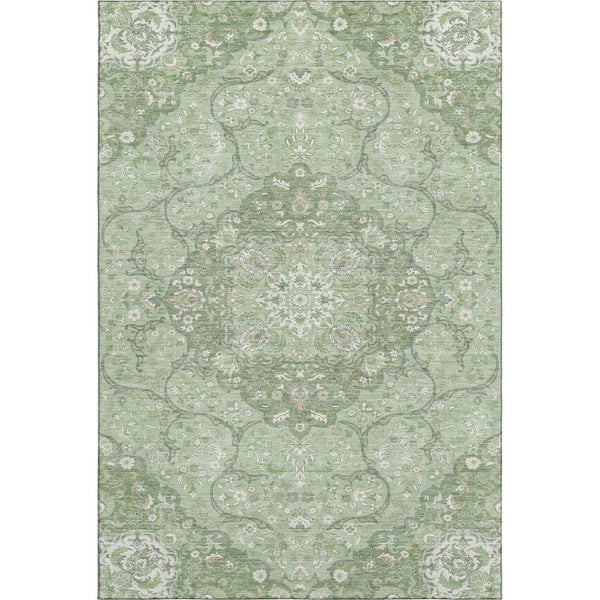 HomeRoots 10' Artichoke Green & Ivory Medallion Area Rug – Washable, UV-Protected, Durable for Busy Homes 696824