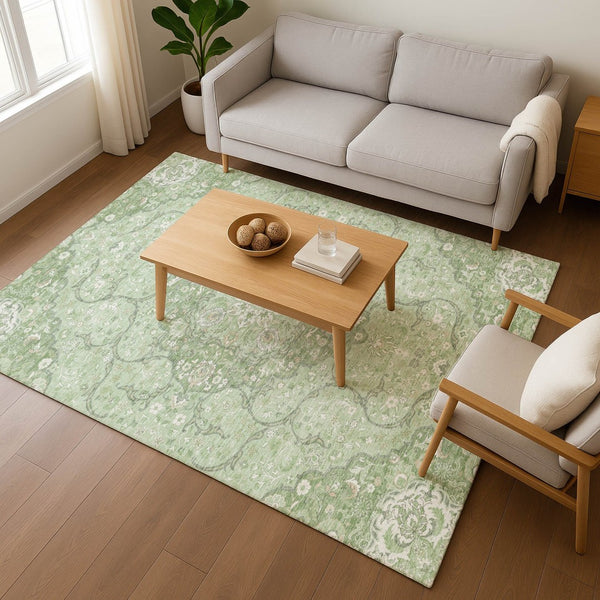 HomeRoots 10' Artichoke Green & Ivory Medallion Area Rug – Washable, UV-Protected, Durable for Busy Homes 696824