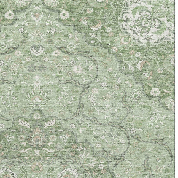 HomeRoots 10' Artichoke Green & Ivory Medallion Area Rug – Washable, UV-Protected, Durable for Busy Homes 696824