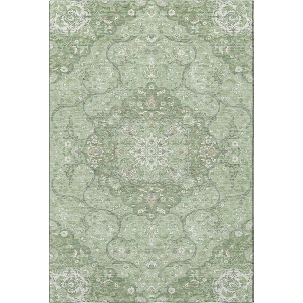 HomeRoots 10' Artichoke Green & Ivory Medallion Area Rug – Washable, UV-Protected, Durable for Busy Homes 696824