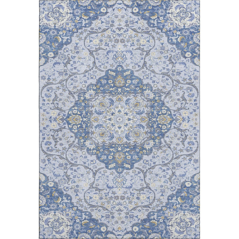 HomeRoots 5' X 8' Blue Gray & Silver Medallion Area Rug - Washable, UV Protected, Non-Slip for High Traffic Areas 696826